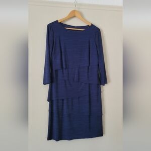 Tahari Dress, Slip On, NAVY, 3/4 Sleeve, Sz 12